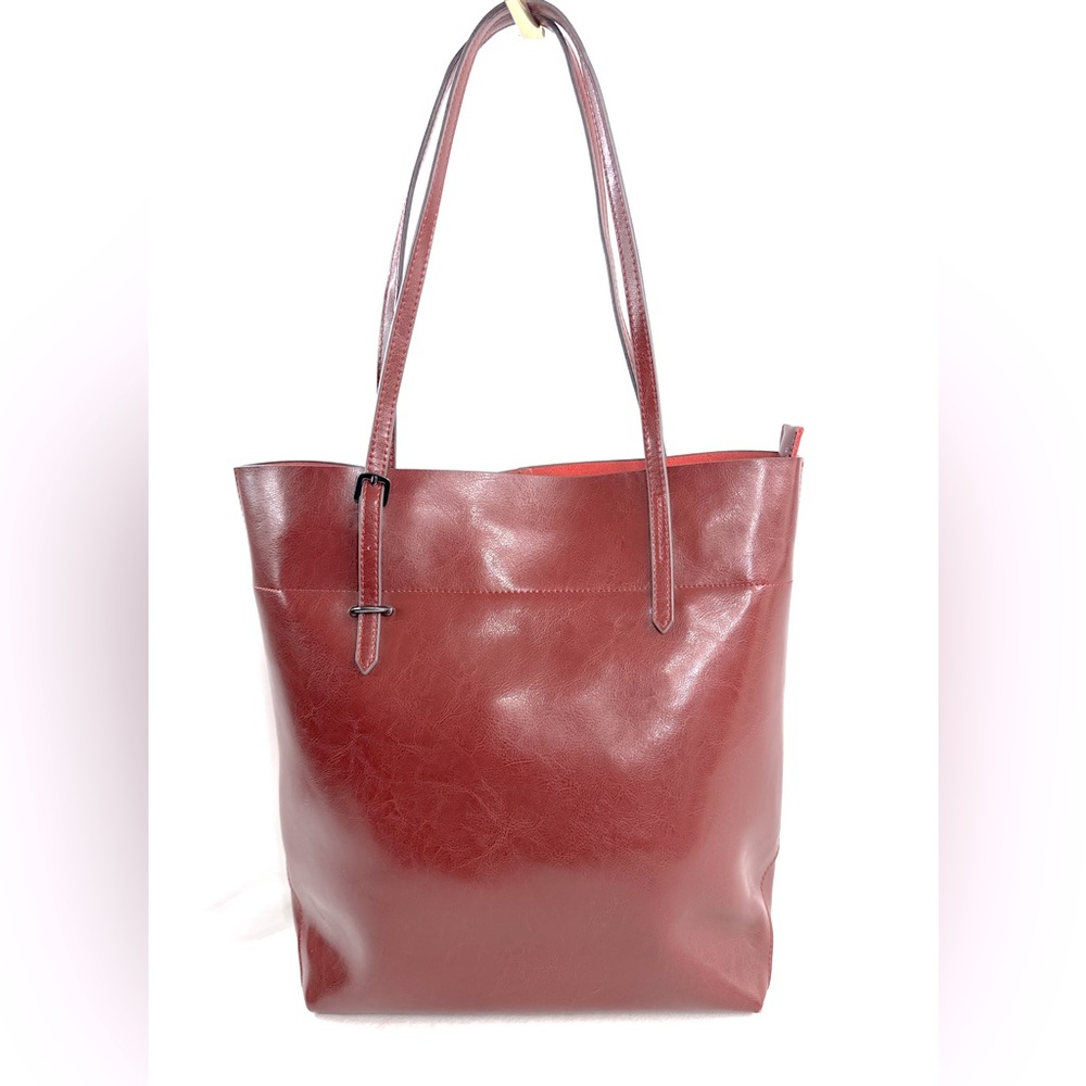 Kattee Auburn Brown Leather Large Tote Shoulder Bag Belted